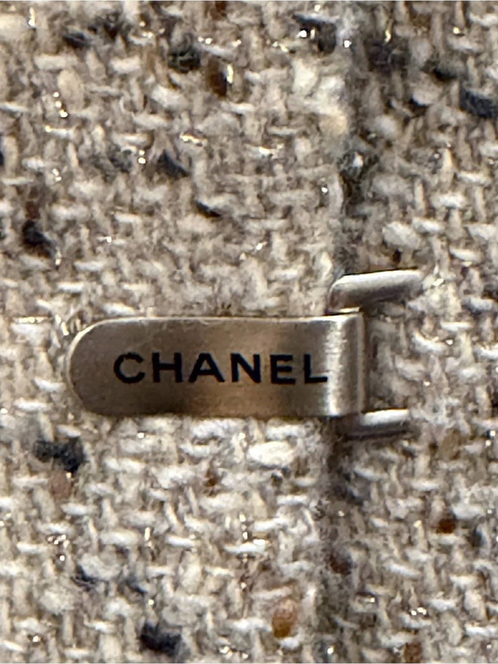 CHANEL Grey Speckled Tweed Blazer Coat